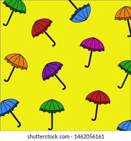 
Pattern of umbrellas of a multi-colored color on a bright, monophonic background. Vector.