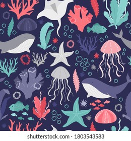 Pattern under the sea. design for kids - Vector illustration. Seamless pattern.   