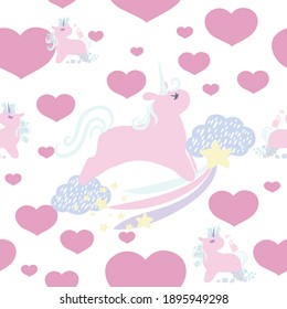 Pattern Unicorn Valentine's Day . Vector illustration of unicorns. Heart, stars, flowers vector