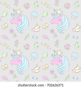 Pattern with unicorn. Vector illustration. Dream symbol. Design for children