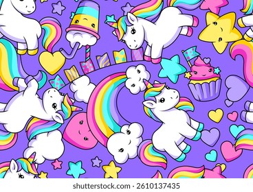Padrão com unicórnios. Feliz aniversário fundo da festa.