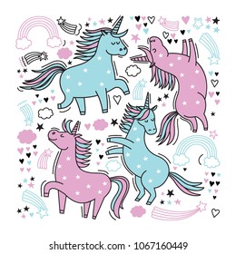 Pattern with unicorns and stars.