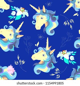 Pattern of unicorns. Wallpaper seamless