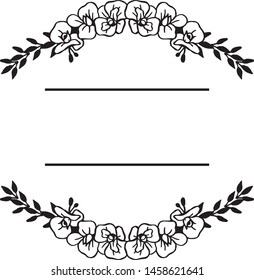 Pattern unique floral frame, isolated on a white backdrop, design of invitation card. Vector