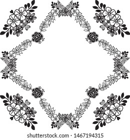 Pattern unique frame, various beautiful flowers, ornate of cards. Vector