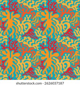 Pattern with unusual abstract blue irregular shapes in hand-drawn doodle style. Vector curvy streamlined decoration figures. Organic collage of simple nature shapes in retro tones.