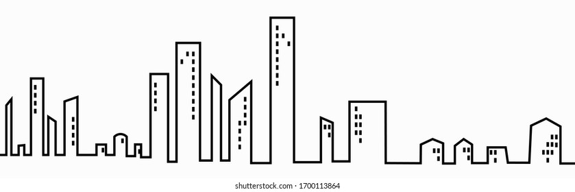 The pattern of the urban landscape. A thin line of the cityscape. City center landscape with high skyscrapers. Panorama architecture Isolated outline illustration.
