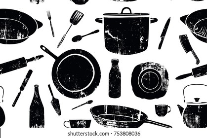 Pattern with Utensils. Vector Background.