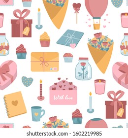 Pattern for valentine day. Gifts, flower
