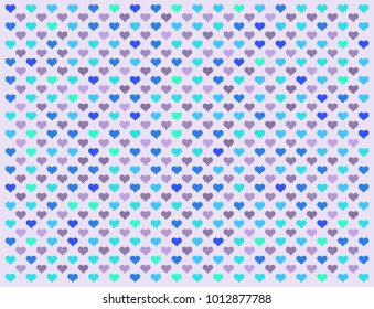Pattern valentine heart background. Random blue color tone