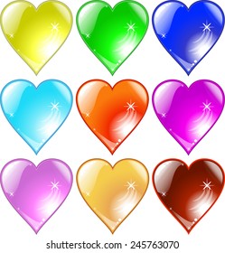 Pattern Valentines Day (9 colorful glossy valentine hearts).