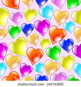 Pattern Valentines Day (colorful valentines heart) on pink background.