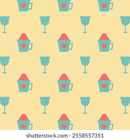 pattern valentine's day dessert wine heart minimalist illustration retro
