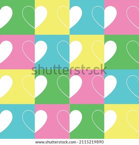 Pattern for Valentine's day, with hearts and colors: pink, blue, yellow and green