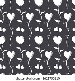 Pattern for Valentine's day. Image of a rose with a heart shape. Love image. Editable vector.