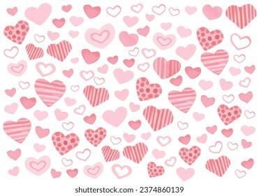 Patrón Día de San Valentín - muchos corazones rosados para con un estilo plano sobre fondo blanco. Símbolo de amor. Ilustración vectorial.