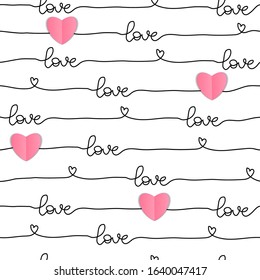 Pattern for Valentine's Day simple line seamless design with realistic paper hearts