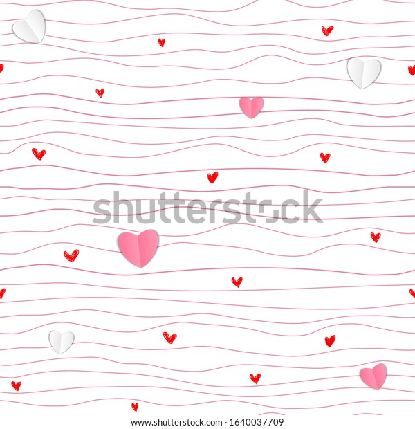 Pattern for Valentine\'s Day simple line\
seamless design with realistic paper\
hearts