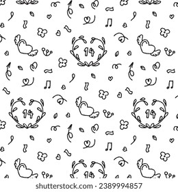 Pattern for Valentine's day, vector doodle pattern on transparent background.
