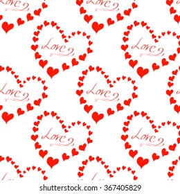 Pattern Valentines / Inscription love, many hearts / cartoon style / Can be used for printed materials, textiles, design web sites