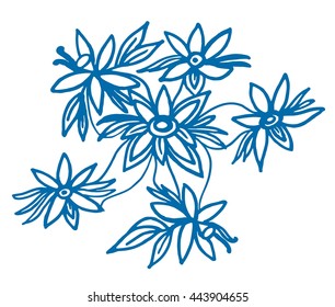 Pattern from vanilla pods and flower isolated on white background.