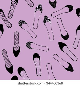 Pattern with variants of women's shoes. Illustration.