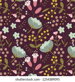 pattern of variety floral and leaf on purple  background