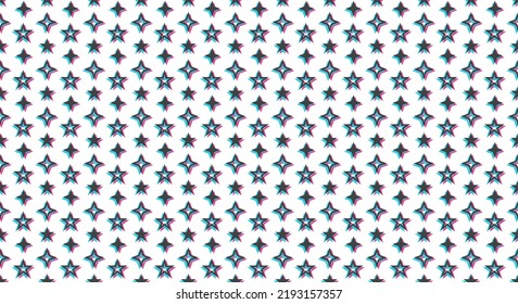 A pattern of various black outlines of stars with colored shadows and reflections Geometric shape of stars with five and four rays on a white background. Red and blue stars.