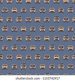 Pattern from various buses. School, excursion, tourist and double decker buses. Vector seamless background. Template for prints. Vector flat illustration. 