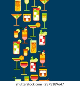 Pattern with various cocktails. Alcoholic drinks and in glasses.