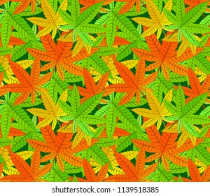 Pattern with various colored cannabis leaves