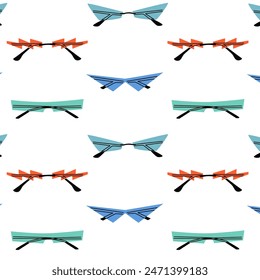 Patrón de varias gafas de sol de colores. Gafas de sol de verano, monturas de gafas de moda. Formas y estilos diversos. Patrón inconsútil para la tela, los textiles, el fondo, papel de envoltura, Anuncio
