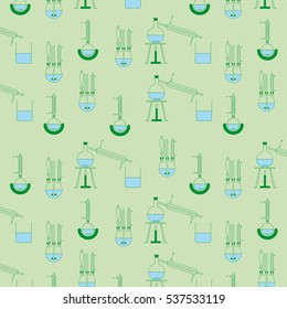 Pattern of various distillation apparatuses for the chemical laboratory technology, creatively set the scene, any continuable, free scalable vector graphic