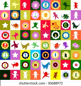 pattern with various elements, for kindergarten