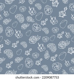 A pattern of various flowers. Rose. Hydrangea. Tulip. Eustoma. Vector graphics