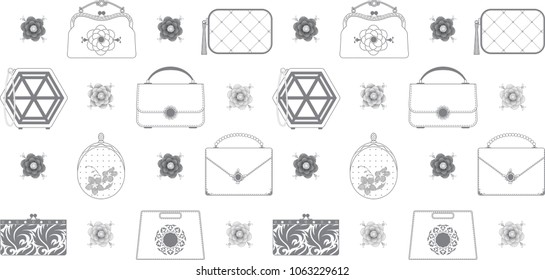 A pattern from various ladies' handbags. seamless pattern.
