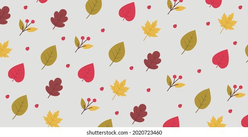 Pattern of various leaves on a white background - Vector illustration