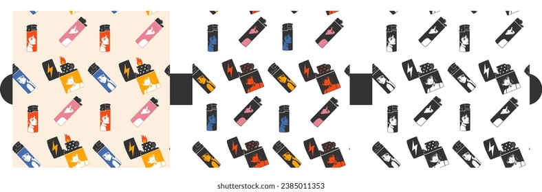 Pattern of various Lighters with anime style. Hand drawn vector illustrations.