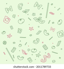pattern with various pasta types. All elements are hidden under mask. Pattern are not cropped and can be edited.