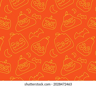 Pattern of Various Pumpkin Line art with face and halloween element.