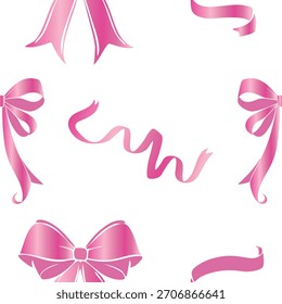 pattern with various ribbons and bows of different shapes with a delicate pink gradient, for holiday designs, social media or web design