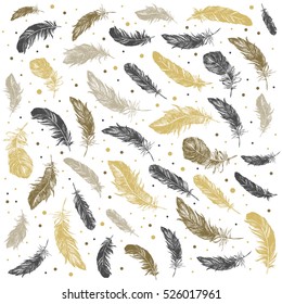Muster aus verschiedenen stilisierten Vogelfedern von Hand gezeichnet.Vintage-Stil.Hintergrund in Vektorgrafik.