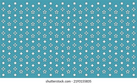 A pattern of various white stars. Geometric shape of stars with five and four rays on a blue background.