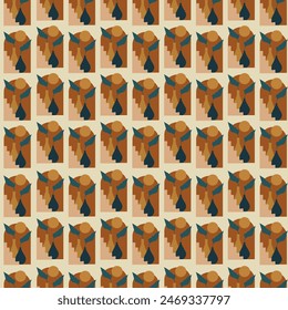 Pattern with vases aesthetic illustration. Boho decoration elements and pottery endless texture.