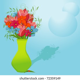pattern of vases with flowers and ladybug