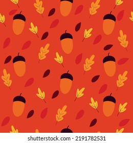pattern vector with autumn motif. seamless ouzo with autumn leaves and acorns