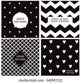 Pattern vector black and white color with dots and hearts