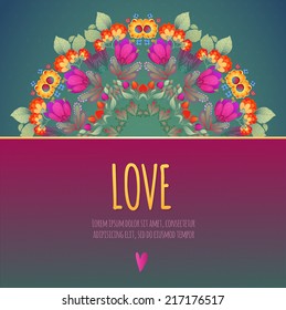 Pattern  Vector card. Round oriental pattern on vintage background. Old paper, polka dot. Place for your text. Perfect for greetings, invitations or announcements.