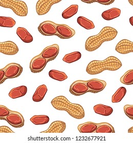 Pattern of vector colorful illustrations on the nutrition theme; set of peanuts. Realistic isolated objects for your design.