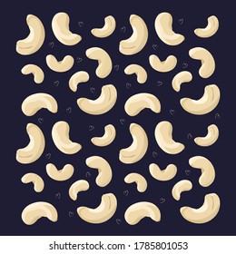 Pattern of vector colorful illustrations on the nutrition theme; set of cashews. Realistic isolated objects for your design
